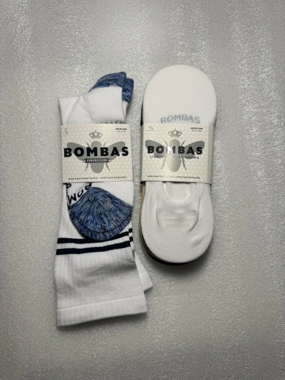 Bombas NWT Unisex 1pr compression & 1-4pk No Show Black White Tan,Gray Medium